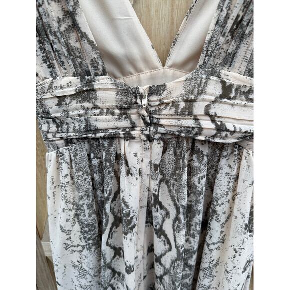 new H&M tan brown black snake print long chiffon deep v sleeveless maxi dress - Picture 8 of 10